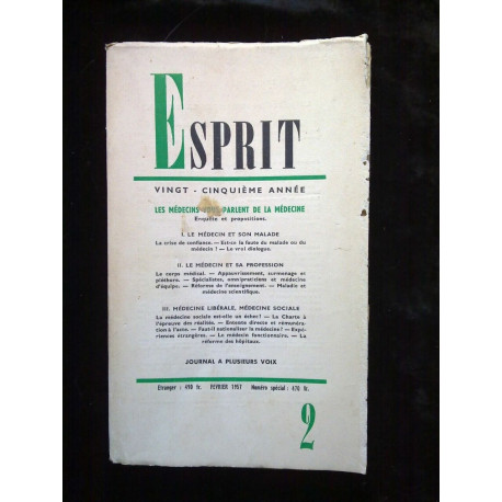 Revue Esprit n2 Février 1957 Les médecins vous parlent de médecine