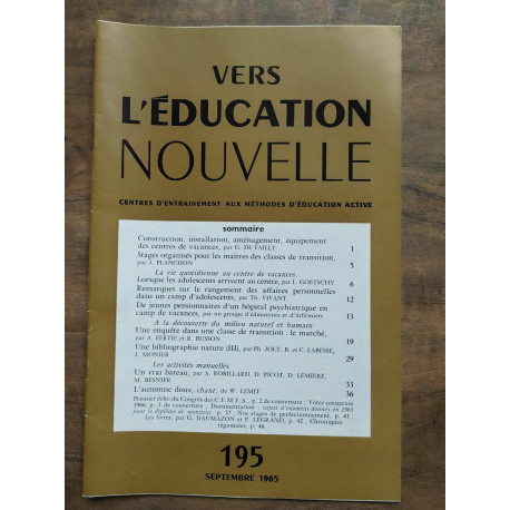 Vers l'éducation nouvelle n195 Septembre 1965