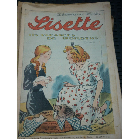 Lisette hebdomadaire illustré n36 Dimanche 3 septembre 1939 19ème... Lisette hebdomadaire illustré n36 Dimanche 3 septembre 1939 19ème...
