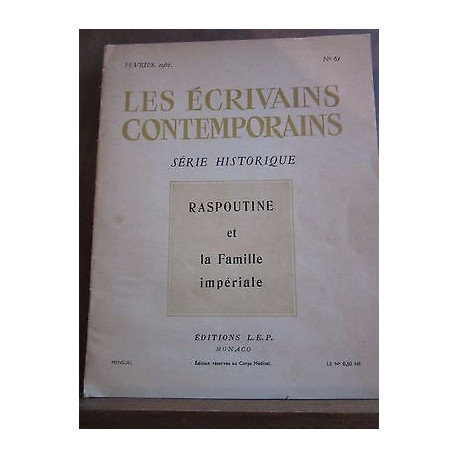 Les écrivains contemporains n61 Février 1961 Raspoutine et la... Les écrivains contemporains n61 Février 1961 Raspoutine et la...