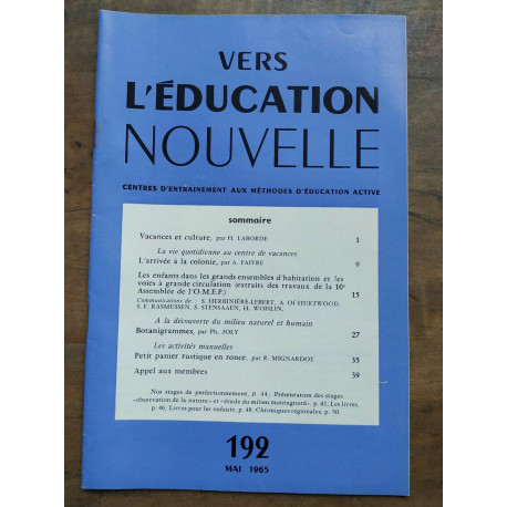 Vers l'éducation nouvelle n192 Mai 1965