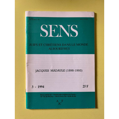 Sens n186 Juifs et chrétiens dans le monde aujourd'hui Mars 1994