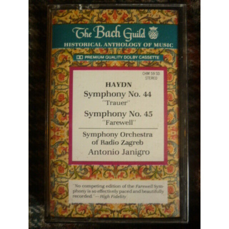 Haydn Symphony N44 45-Antonio JanigroCassette Audio The Bach Guild... Haydn Symphony N44 45-Antonio JanigroCassette Audio The Bach Guild...