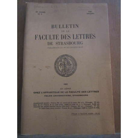Bulletin de la Faculté des Lettres de strasbourg 39ème année n8... Bulletin de la Faculté des Lettres de strasbourg 39ème année n8...