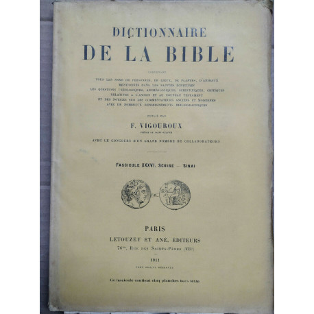 Vigouroux Dictionnaire de la bible Fascicule XXXVI Scribe sinai