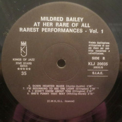 Here Is Mildred Bailey At Her Rare Of All Rarest Performances Vol. 1