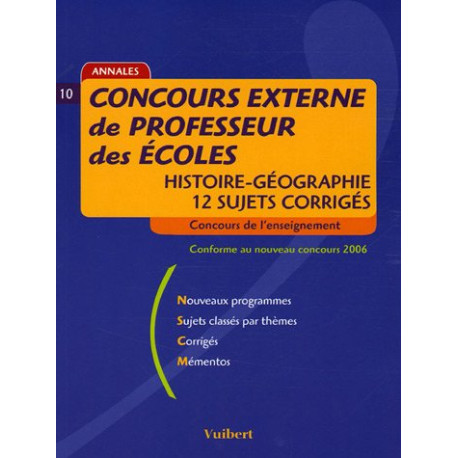 Concours externe de Professeur des Ecoles Histoire-Géographie : 12... Concours externe de Professeur des Ecoles Histoire-Géographie : 12...