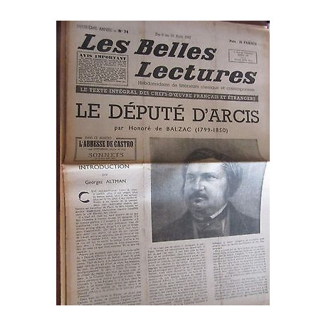 Les Belles Lectures n74 du 6 au 12 Août 1947 h balzac Le Député...